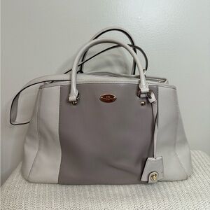 Coach Two-Tone Leather Satchel in cream and Taupe two way bag
